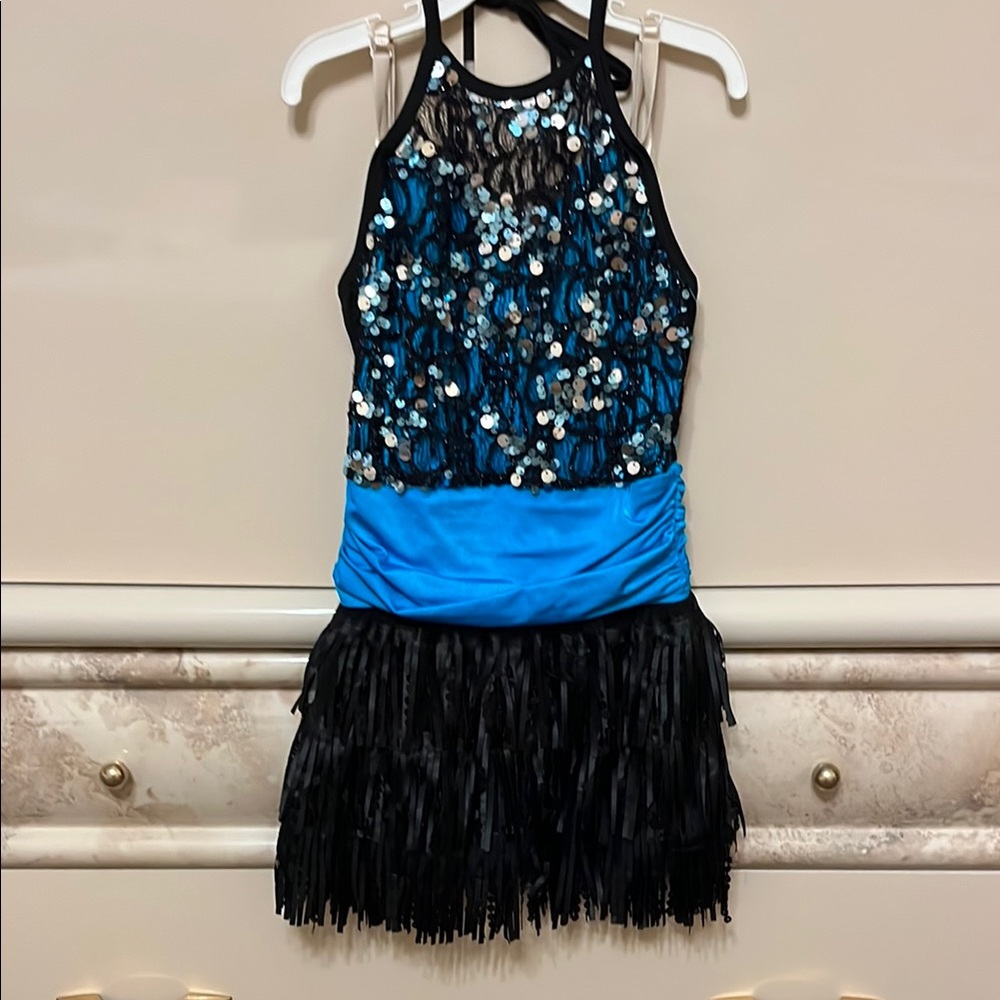 Black and Blue Sequin Fringe Dress Costume